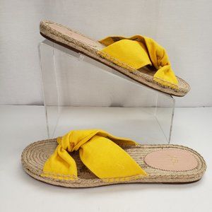 J Crew Twisted Slide Sandals Yellow Canvas Slip On